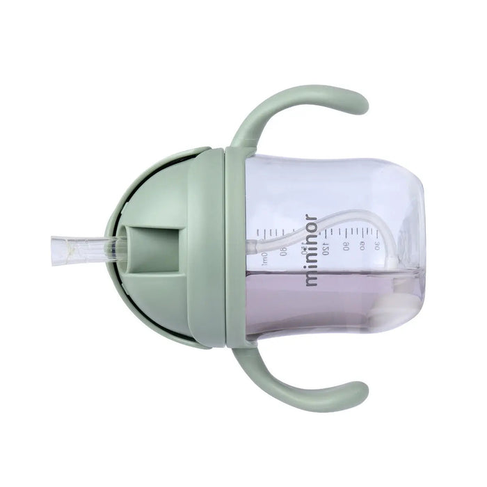 Green clear Mininor Straw Bottle Tritan with handles for Toshi Baby toddlers