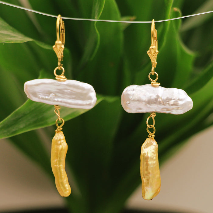 MOROKA Freshwater Pearl Grey and Gold Leverback Earrings