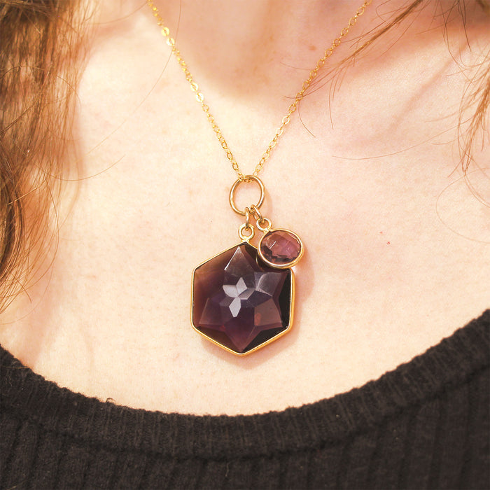 MOROKA Hexagon and Circle Amethyst Pendant