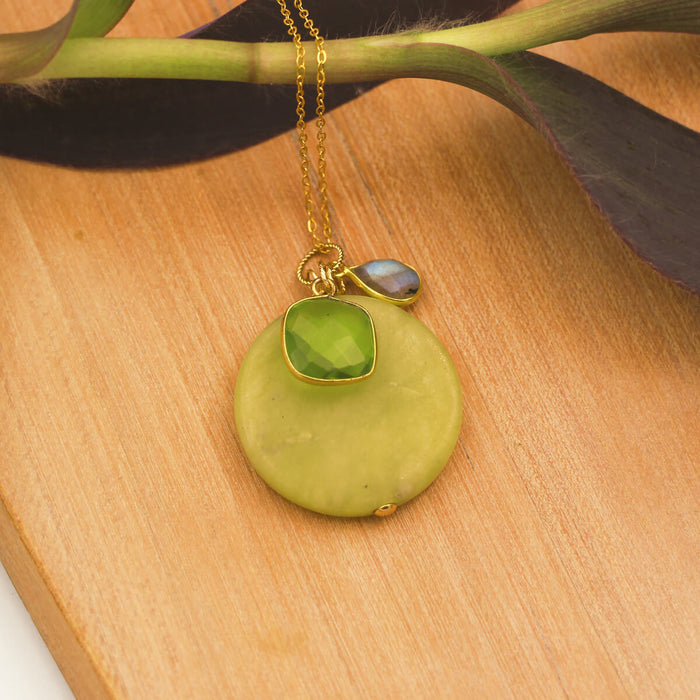 MOROKA Jade, Peridot, and Labradorite Pendant