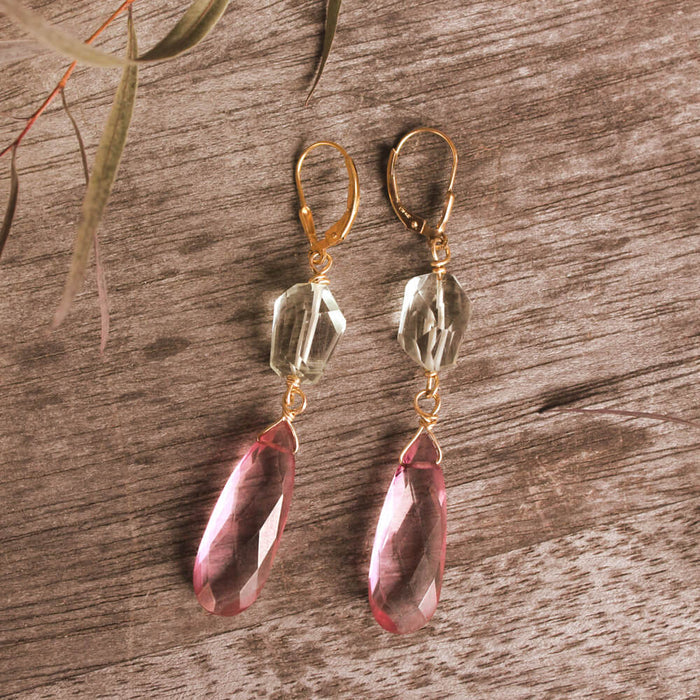 MOROKA Prasiolite and Topaz Leverback Earrings