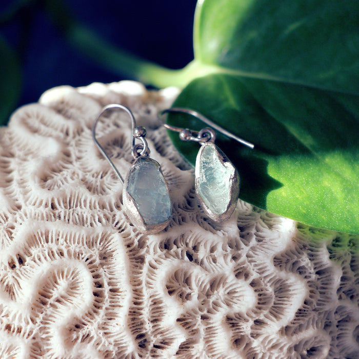 MOROKA Sterling Silver and Rough Aquamarine Drop Earrings