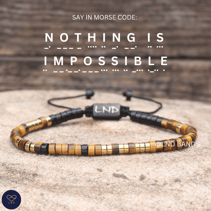 Morse Code Bracelet: NOTHING IS IMPOSSIBLE - Meaningful, Secret Message Adjustable, Uplifting Affirmation Motivation - LND Bands