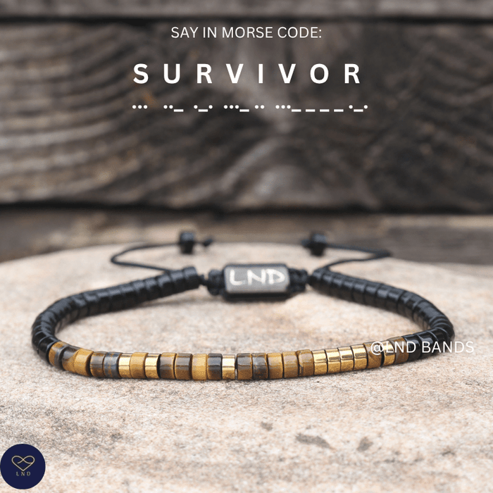 Morse Code Bracelet SURVIVOR : Meaningful, Secret Message Adjustable Uplifting Personal Mantra Affirmation Motivation - LND Bands