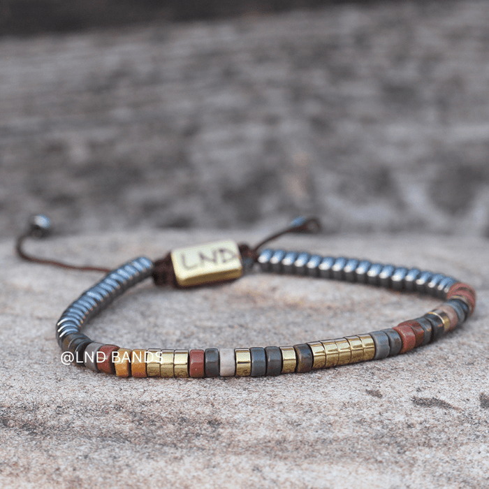 Morse code HUG FROM HEAVEN Grey Hematite Picasso Jasper Adjustable Memorial Bracelet, meaningful sympathy bracelet, loss of loved one - LND Bands