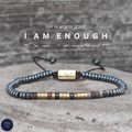 Morse code I AM ENOUGH Grey Hematite Picasso Jasper Bracelet, Adjustable Affirmation Bracelet, motivational encouraging meaningful bracelet - LND Bands