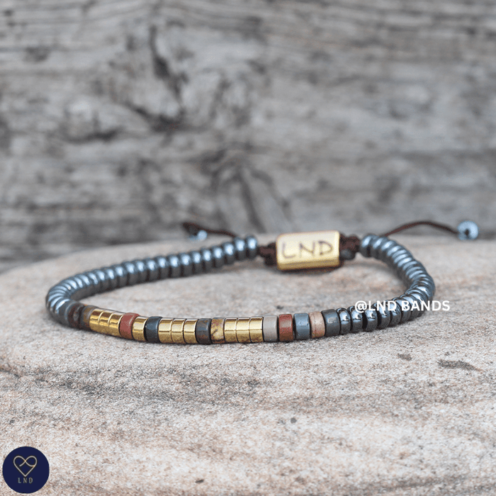 Morse code I AM ENOUGH Grey Hematite Picasso Jasper Bracelet, Adjustable Affirmation Bracelet, motivational encouraging meaningful bracelet - LND Bands