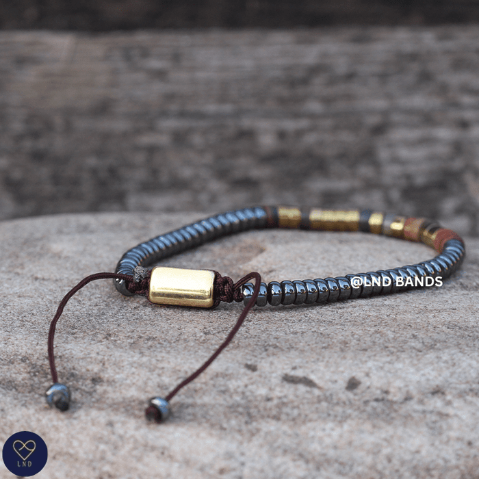 Morse code I AM STRONG Picasso Jasper Grey Hematite Bracelet, Adjustable Affirmation Bracelet, motivational encouraging strength bracelet - LND Bands