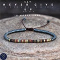 Morse code NEVER GIVE UP Hematite Picasso Jasper Bracelet - LND Bands