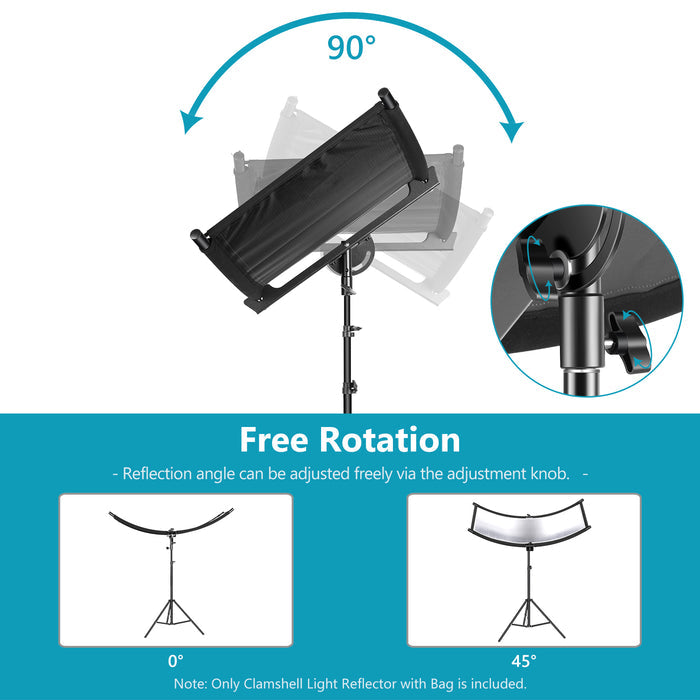 NEEWER Clamshell Reflector angle can be adjusted freely via the knob.