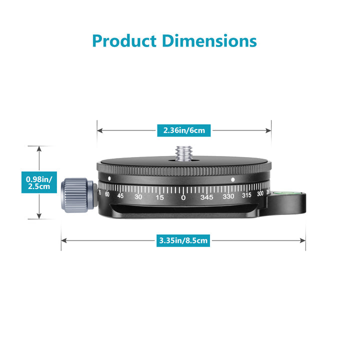 Product dimensions of the NEEWER Camera Panoramic Panning Base