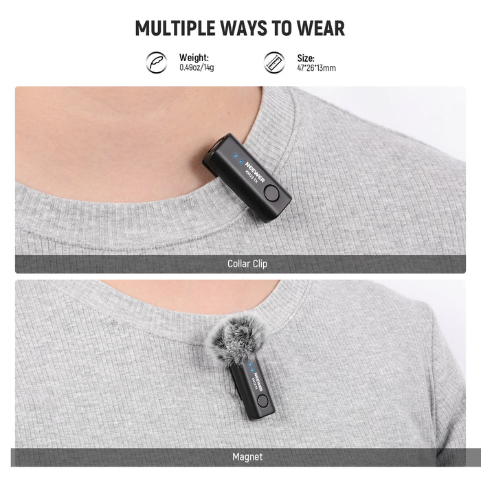 NEEWER KM23 Wireless Lavalier Microphone offers multiple ways to wear.