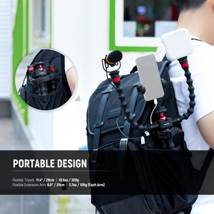 NEEWER T91 Flexible Phone Tripod with Two Magic Arms is portable.
