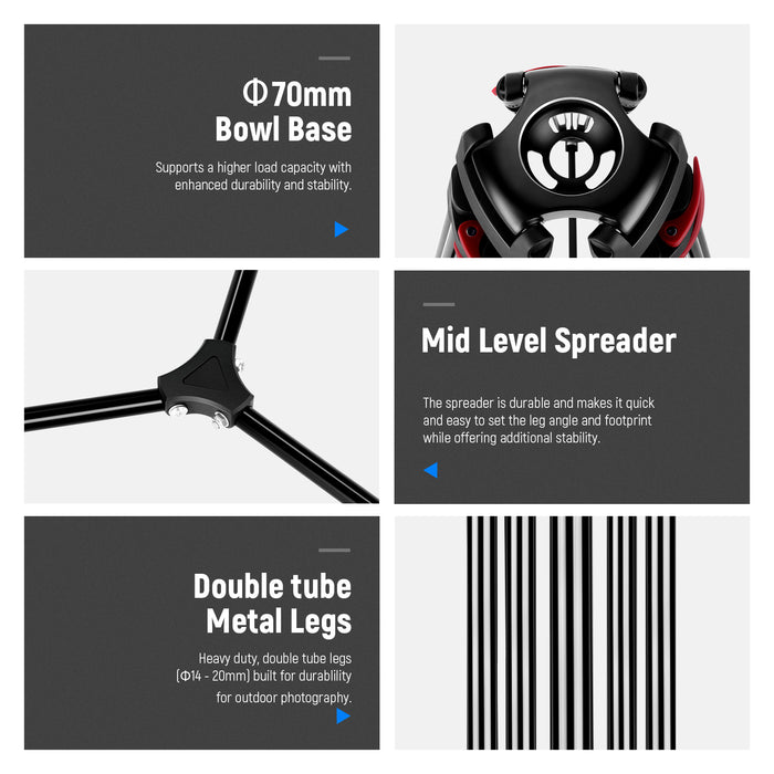 NEEWER DS801 Heavy Duty Tripod features double tube metal legs.