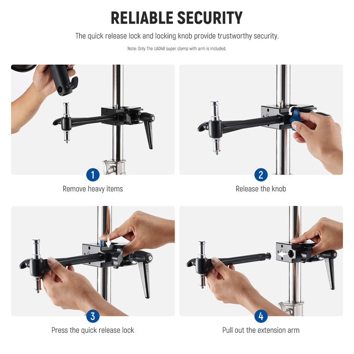 There is a spring buckle and a knob lock to ensure the security while mounting.