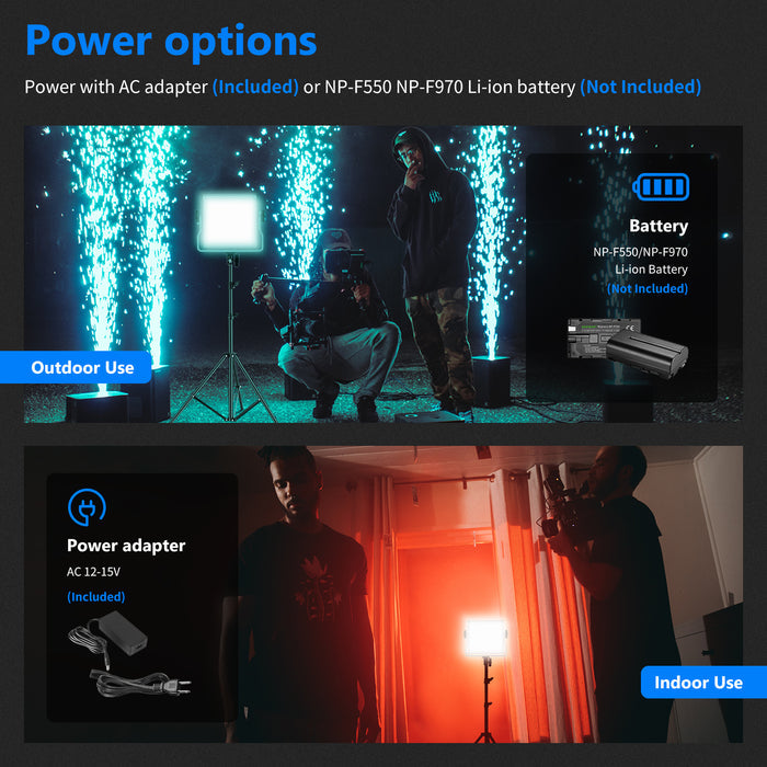 NEEWER RGB660 Pro APP Control RGB Light offers two power options.