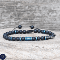 Onyx & Blue Hematite 6 mm Adjustable Bracelet Minimalist Yoga Boho Ethnic, Tibetan, gift for him - LND Bands