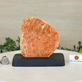 Orchid Calcite Polished Slice with Rough Edges, Wood Base 5.8" Tall #6100OC-001