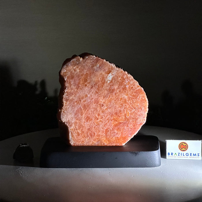 Orchid Calcite Polished Slice with Rough Edges, Wood Base 5.8" Tall #6100OC-001