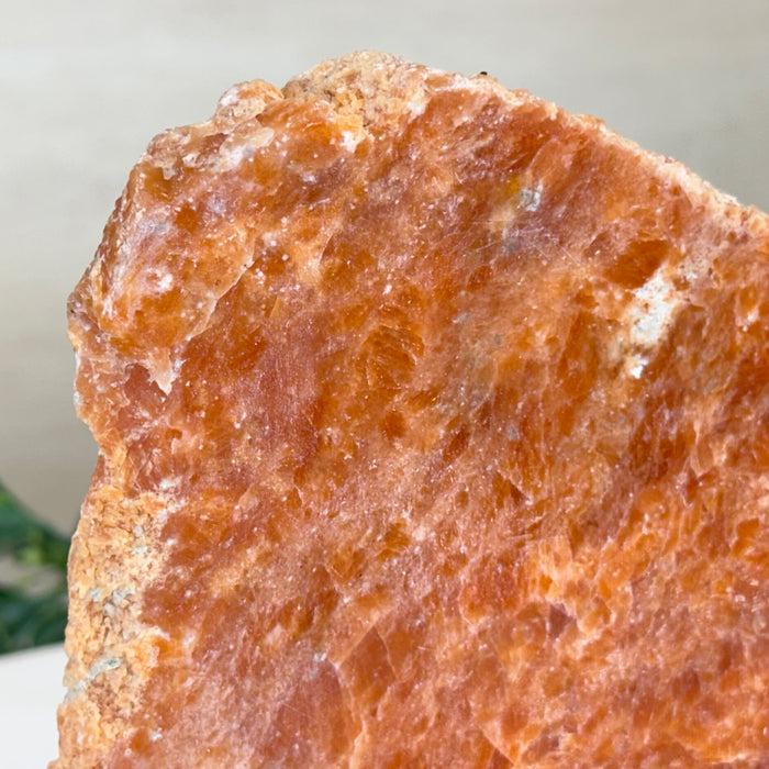 Orchid Calcite Polished Slice with Rough Edges, Wood Base 5.8" Tall #6100OC-001