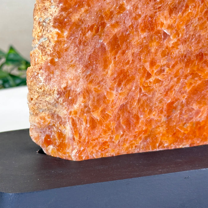 Orchid Calcite Polished Slice with Rough Edges, Wood Base 5.8" Tall #6100OC-001