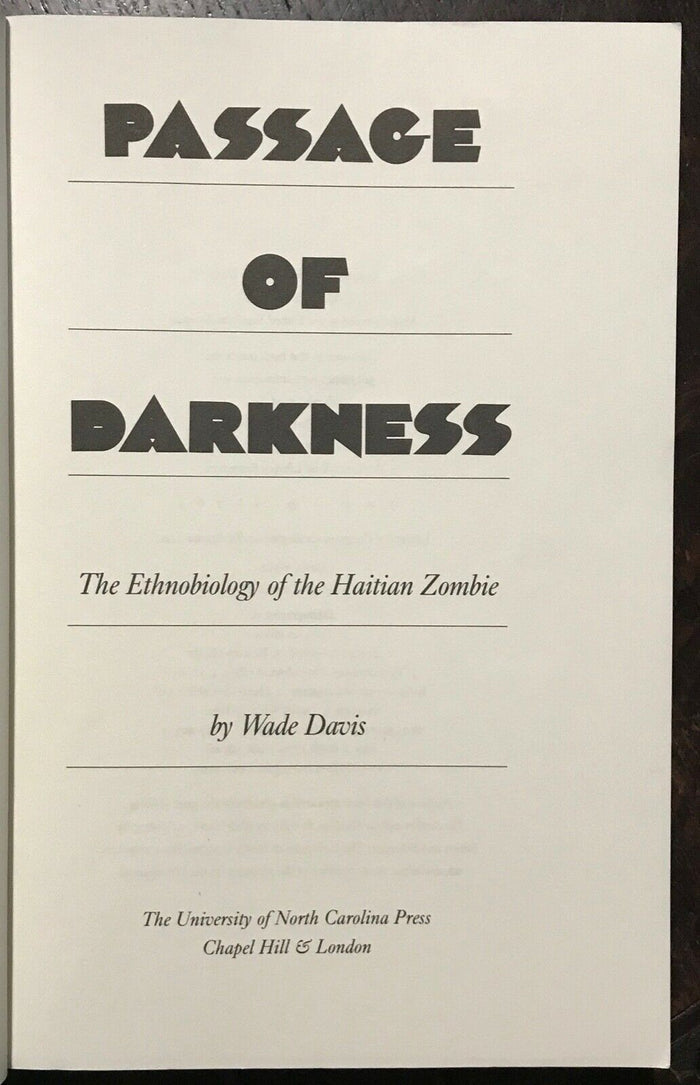 PASSAGE OF DARKNESS - Wade Davis, 1st 1988 - VODOUN VOODOO ZOMBIES HAITI