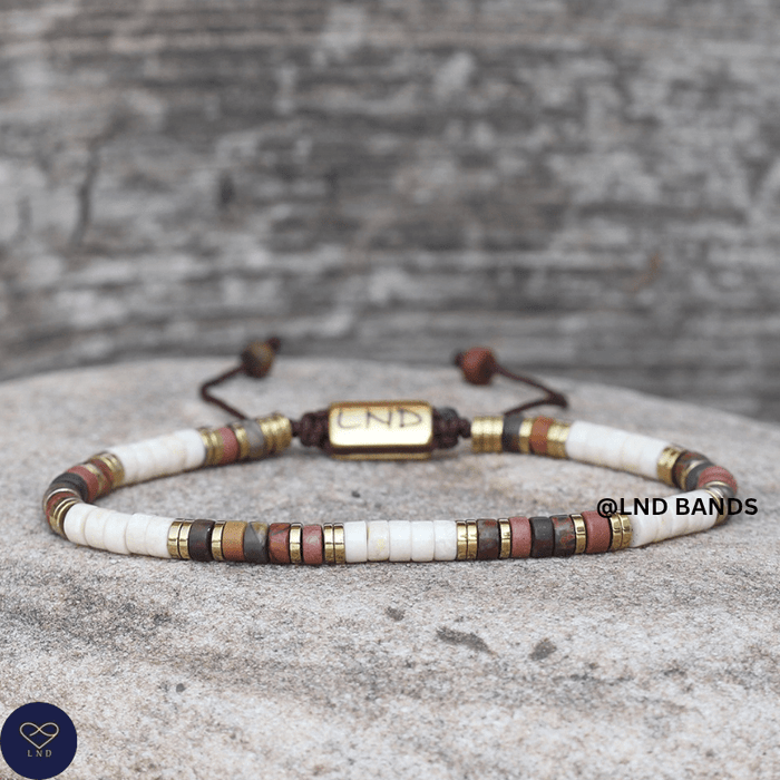 Picasso Jasper Ivory Howlite Bead Adjustable Bracelet: Yoga, Boho, Meditation, Ethnic, gift for her - LND Bands