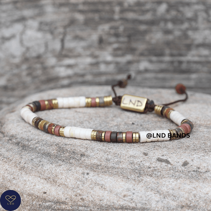 Picasso Jasper Ivory Howlite Bead Adjustable Bracelet: Yoga, Boho, Meditation, Ethnic, gift for her - LND Bands