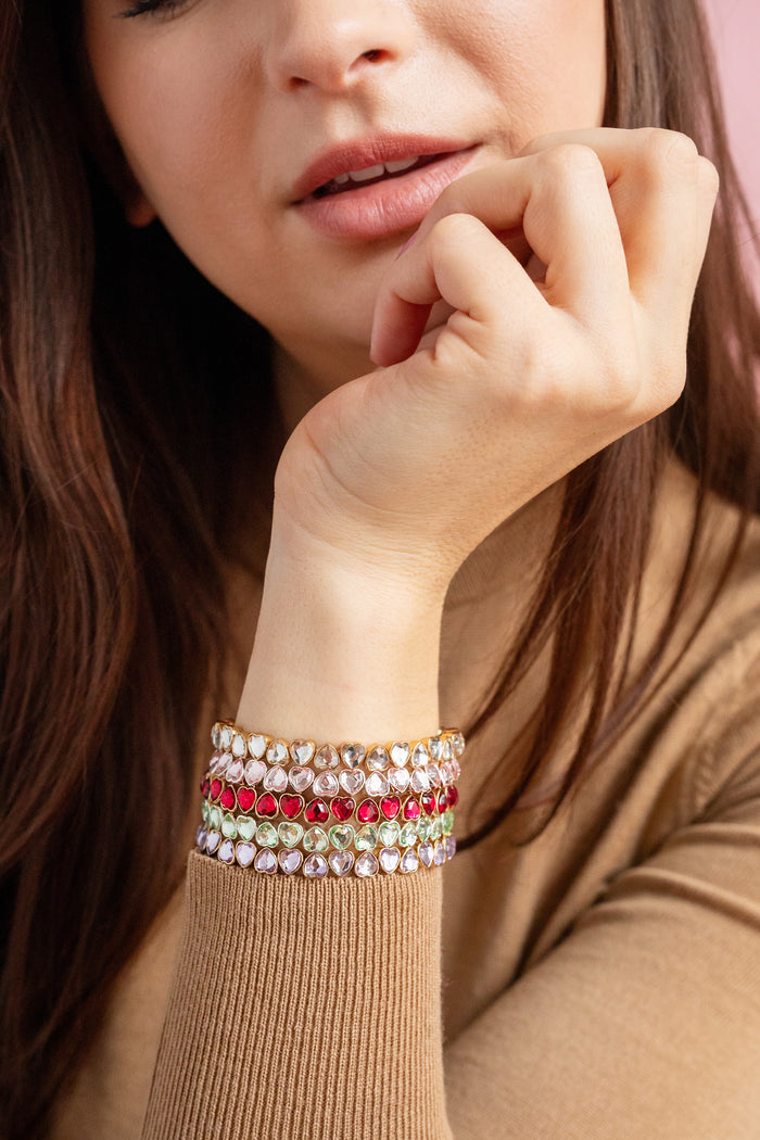 Purple Crystal Heart Stretch Bracelet