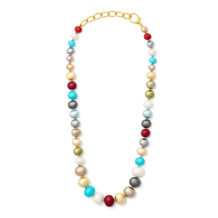 Rainbow Pebble Pearl Statement Necklace
