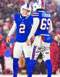 Reid Ferguson Signed Celebrating Successful Field Goal Attempt with Tyler Bass Photo