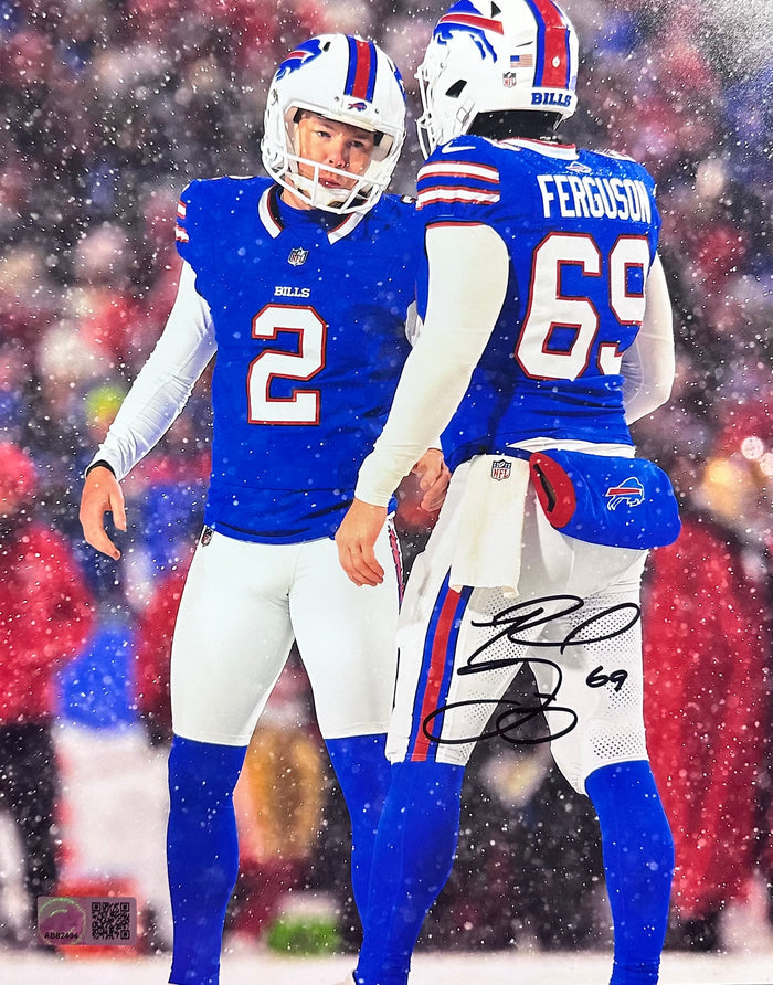 Reid Ferguson Signed Celebrating Successful Field Goal Attempt with Tyler Bass Photo