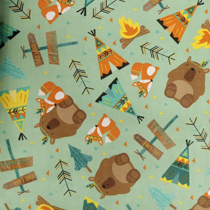 Single Layer Cotton Blanket - Forest Animals Teal Flannel