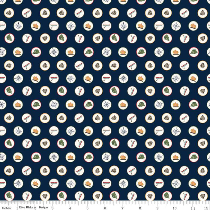 Single Layer Cotton Blanket - Love You S'more Badges Navy
