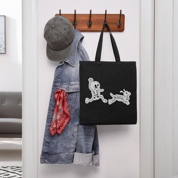 Skeleton Friends Recycled Tote Bag - black