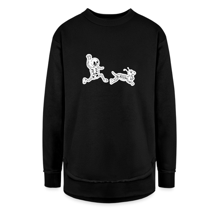 Skeleton Friends Weekend Tunic Fleece Sweatshirt - black