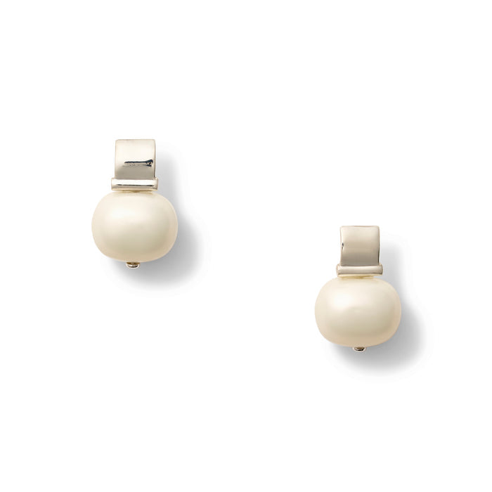 Smooth + Classic Sterling Pebble Pearl Posts Medium