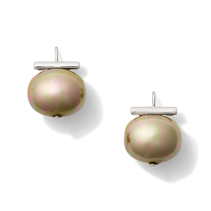 Statement Making Biscuit + Sterling Pebble Pebble Pearl Earring