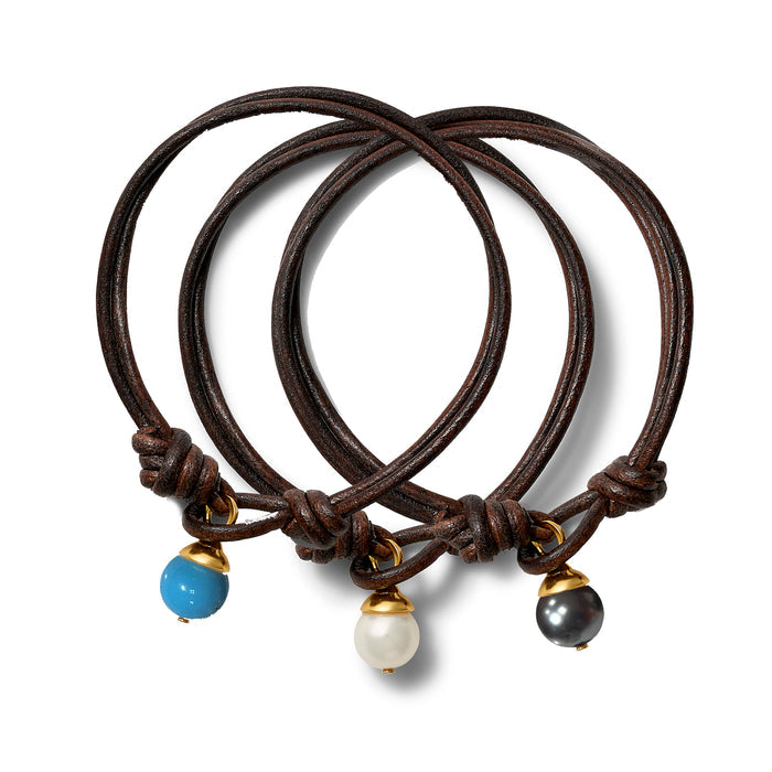 Teeny Leather Bracelet Trio ~ Espresso + Gold