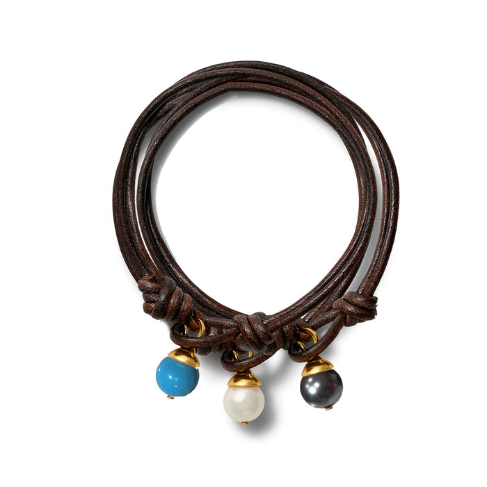 Teeny Leather Bracelet Trio ~ Espresso + Gold