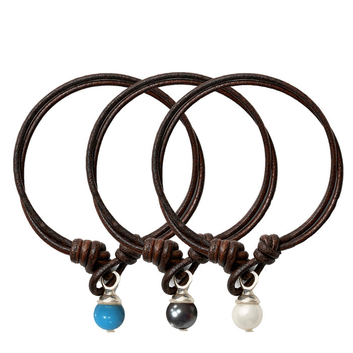 Teeny Leather Bracelet Trio ~ Espresso + Sterling Silver