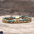 Tiger Eye African Turquoise double bracelet 4mm, Tibetan Adjustable, Yoga, Minimalist, Gift for him her - LND Bands