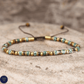 Tiger Eye Green Spot Jasper 2x4mm Bracelet, Adjustable, Tibetan, Natural Stone, Yoga, Boho, Ethnic - LND Bands