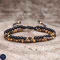 Tiger Eye Onyx double bracelet 4mm, Tibetan Adjustable Dainty, Yoga, Minimalist Bohemian, Gift for him - LND Bands