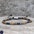 Tiger Eye Onyx & Hematite Bead Adjustable Bracelet: Yoga, Boho, Gift for him, Protection, strength - LND Bands