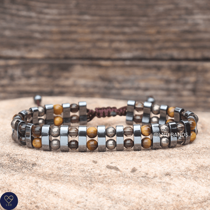 Tiger Eye, Onyx, Smoky Quartz, Hematite bracelet 4mm, Tibetan Adjustable, Yoga, Minimalist, Gift - LND Bands