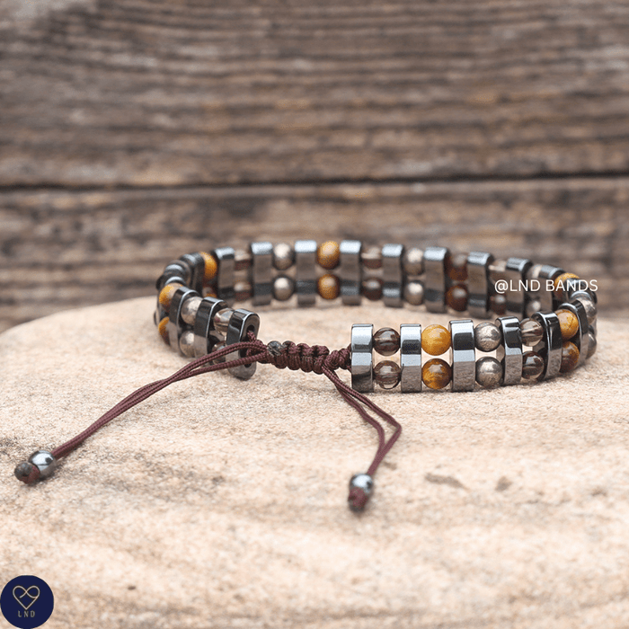 Tiger Eye, Onyx, Smoky Quartz, Hematite bracelet 4mm, Tibetan Adjustable, Yoga, Minimalist, Gift - LND Bands