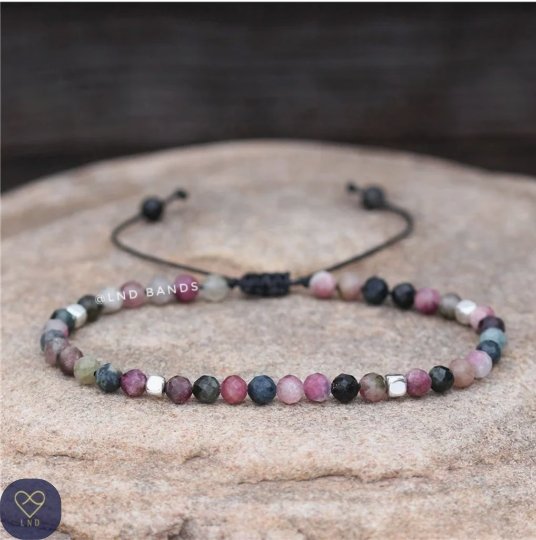 Tourmaline bracelet, Tibetan Bracelet, Adjustable Gemstones Dainty Bracelet, Yoga, Minimalist Bohemian Bracelet - LND Bands