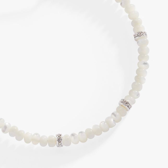 White Semi-Precious Rondelle Beaded Bangle