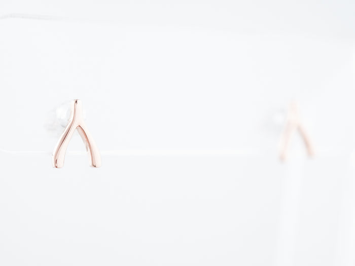 Wish Bone Earrings Modern in 14K Rose Gold